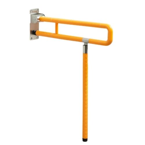 Emidor トイレの安全手すり、滑り止め、折りたたみ式、フリップトップ、壁掛け式、ステンレス製手すり、浴室のサポートハンドルに最適、高齢者向けの滑り止め (60cm,黄は足があります)
