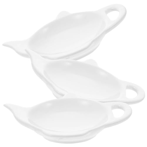 iplusmile 3 pezzi Piattini Portabustine in Ceramica Bianca Porta Tisane Resistente e Multiuso Organizer per Cucchiaio e Bustine Tè per Casa Hotel e Ristoranti