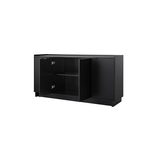 クローゼット収納棚シンプル4ドアコンソールテーブルブラック多用途調整収納家具省スペースリビング寝室玄関収納 [3]