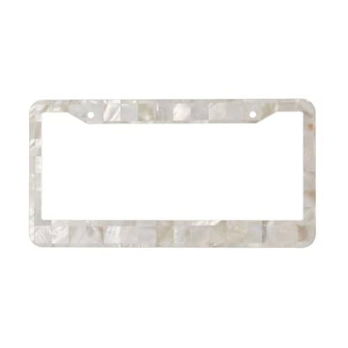 Aruzdey Mother of Pearl Beige License Plate Frames - License Plate Covers 2 Packs Universal Aluminum Tag Frame for Front and Rear Car Tags With Accessories