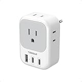 European Travel Plug Adapter, TESSAN US to Europe Plug Adapter with 2 USB C 1 USB A Port and 4 AC Outlets, Type C Plug Adaptor for EU Italy Spain France Portugal Iceland Greece Germany Turkey Denmark