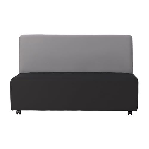Image of FDP Pro Series Upholstered Armless Mobile Sofa with Locking Casters for Portability Commercial Seating for Hotel Lobby, Office, Restaurant, Waiting Room, Home - Black /Gray