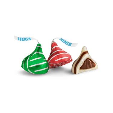 Kisses Christmas Hugs 2 libras  Golosinas de chocolate, ideales para bodas, Pascua, Navidad, Halloween, películas, envueltos individualmente, 2