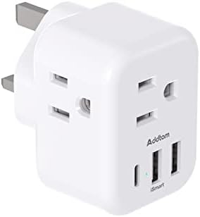 US to UK Ireland Travel Plug Adapter, Addtam Type G Power Outlet Adapter with 3 AC Outlets and 3 USB(1 USB C), Travel Essentials for USA to Dubai Scotland British London England Hong Kong Irish