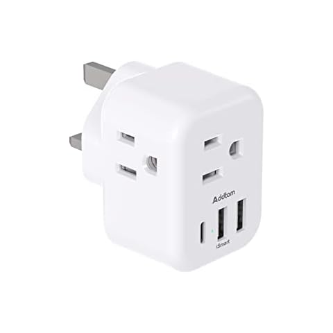 US to UK Ireland Plug Adapter, Addtam Type G Power Adapter with 3 AC Outlets and 3 USB(1 USB C), Travel Essentials for USA to Dubai Scotland British London England Hong Kong Irish Cover