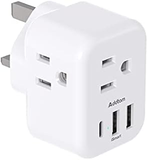 US to UK Ireland Travel Plug Adapter, Addtam Type G Power Outlet Adapter with 3 AC Outlets and 3 USB(1 USB C), Travel Essentials for USA to Dubai Scotland British London England Hong Kong Irish