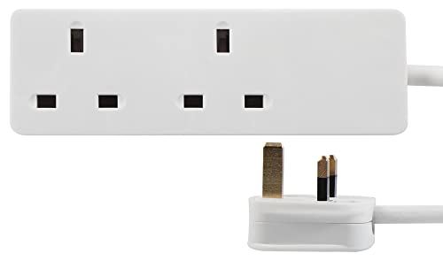 PRO ELEC 2-Gang Extension Lead | 500mm Cable | 13A | UK Plug | White – PELB1403