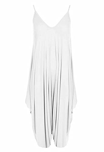 Lagenlook Robe sarouel à bretelles sans manches pour femme, blanc, 42-44