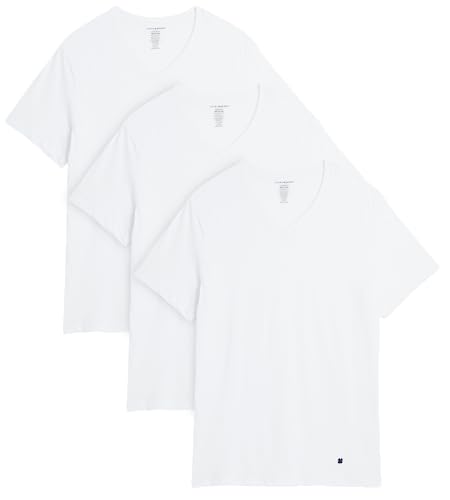 Lucky Brand Men's Undershirt - 3 Pack Basic Short Sleeve T-Shirt: Crewneck Undershirt, V-Neck Undershirt (S-XL), Size Large, Vneck White