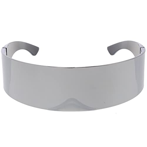 zeroUV - 80s Futuristic Cyclops Cyberpunk Visor Sunglasses with Semi Translucent Mirrored Lens Shield Sunglasses (C02 | Silver)