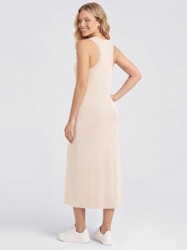 Image of ODODOS Modal Soft Front Split Midi Dress for Women, V Neck Sleeveless Casual Summer Tank Dress