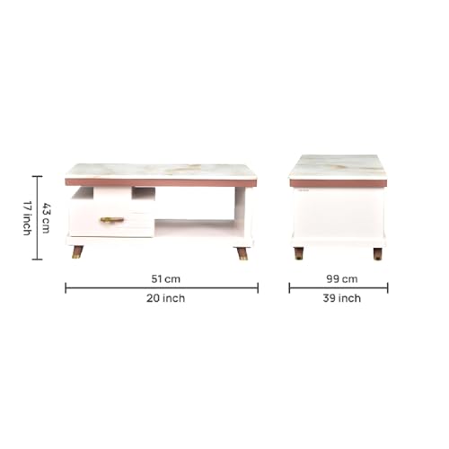 Image of Royaloak Melaka Malaysian Marble CoffeeTable | Italian Art Marble CoffeeTable | HDF with High Gloss Reflective Finish | Ample Storage | CoffeeTable with Seating | Modern Coffee Table | Durable
