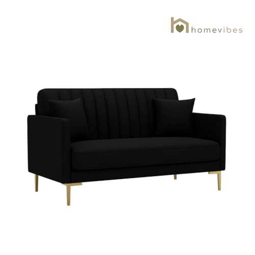 Image of 3+2 Seater Velum Fabric Sofa Set for Living Room, Modern Design with High Density Foam, Solid Wood Frame, Ergonomic Comfortable Seating for Home & Office (Black, 2 Seater) | Soft foam comfort, Strong wood frame