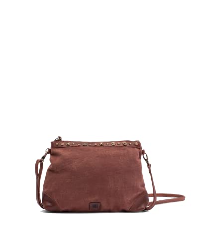 BIBA Bolso de Mujer de Cuero Genuino y Textil, Bolso Bandolera Heritage Cotton Kimball KIM1L, Asa Larga, Cierre con Cremallera, Algodón y Piel Legítima, Color Cuero
