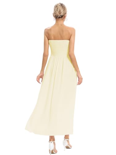 Image of Aigeman Women Strapless Tube Maxi Dress Flowy Swing Long Beach Sundress Sleeveless Boho Summer Dress with Pokets 330