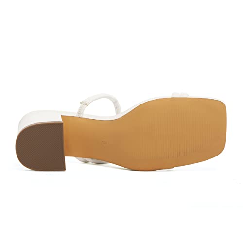 Vodvob Women's Square Open Toe Heeled Sandals, Slip On Block Mid Heel Slippers, Strappy Backless Summer Dress Slide #TOP3