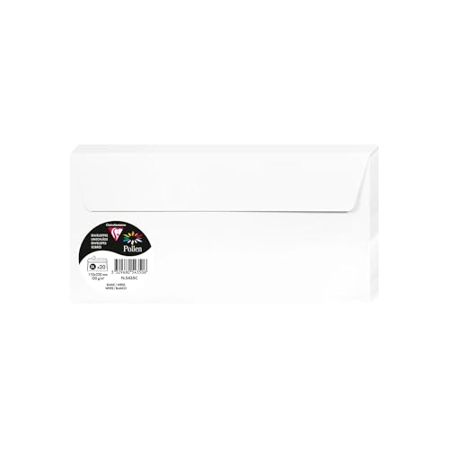 Clairefontaine Enveloppes DL Blanches 120g Auto-Adhésives Lot 20 – Format standard 11 x 22 cm, Papier Lisse, Invitation Mariage, Faire-Part, Cartes et...