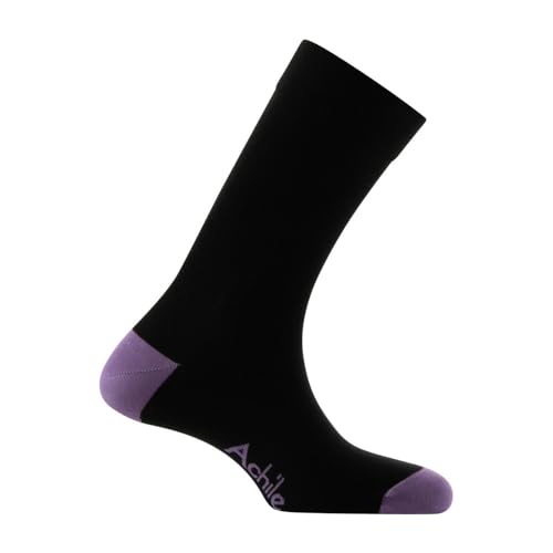 ACHILE - Mi-chaussettes unies en coton et talon pointe contrastés - couleur - Noir - Pointure - 39-46