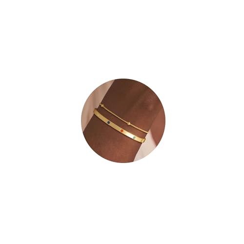 Bracelet for Women - Dainty Stack Bracelets Trendy Adjustable 14K Gold Plated Thin Paperclip Bead Box Satellite Figaro Cuban Link Chain Bracelet Set for Women Waterproof Jewelry Gift