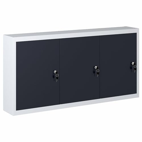Armario de herramientas de pared con 3 estantes ajustables y puertas con llave   Gris y negro