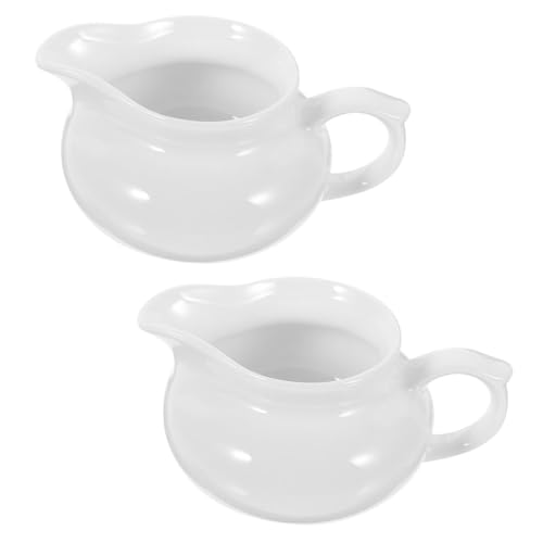BELLIFFY 2 Pcs Ceramic Sauce Pot Portable Gravy Dispenser Small Gravy Boat Small Creamer Pitcher Creamer Jug Coffee Pitcher Sauce Dispenser Gravy Dispenser for Sauce White Ceramics