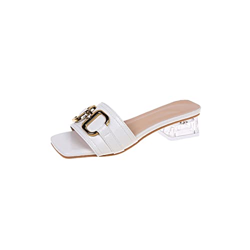 Sandales pour femmes à talons carrés transparents et boucles métalliques pointure 2.5 UK