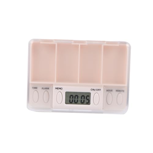 NOLITOY 1個 スマートな個人用丸 容器 電子 時間制限付きリマインダーピルケース コンパートメントケース 携帯 ケース 目覚まし時計 服用リマインダー コンパートメントピルケース 白い