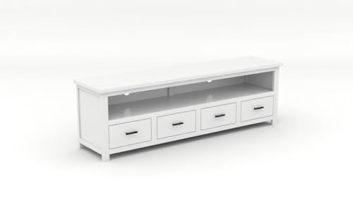 Image of Sheesham Solid Wood TV Cabinet for Living Room | Handcrafted Wooden TV Unit with Storage | Elegant Entertainment Stand for Modern Homes (4 Drawer Tv Cabinet, White)