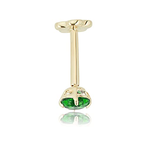Image of AVORA 14K Yellow /White Gold 3mm Round Simulated Diamond (0.1 carat) Cartilage Piercing Flat Back Earring Body Jewelry (18 Gauge) - Emerald, Ruby, Amethyst, Sapphire, Sim. Diamond