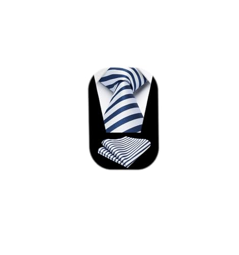 Image of HISDERN Mens Tie Striped Ties and Handkerchief Set Business Formal Woven Pocket Square Wedding College Stripe Necktie