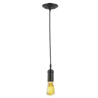 Globe Electric 64906 Vintage Hanging Pendant Light Fixture with Black Rope, Black Finish