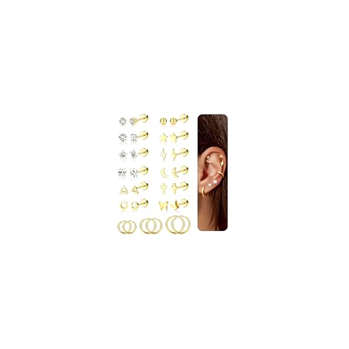 Diamday 15 Pares Pendientes Mujer Piercing Oreja Acero Quirurgico Piercing Tragus Helix Aros Dorados Hipoalergenicos Helix Tragus Cartílago Pendientes Pequeños Aros Mujer Aretes Oro Plata