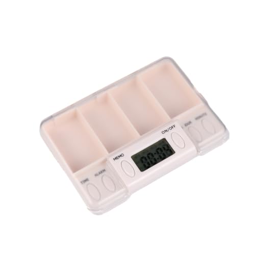 2個 スマートな個人用丸 容器 携帯 ケース コンパートメントケース 電子 男性用 器 個人用コンテナ コンパートメントピルケース 目覚まし時計 服用リマインダー 白い 2