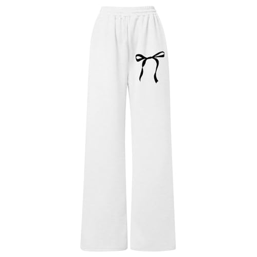Bow Sweatpants for Girls Cute Baggy Preppy Wide Leg Sweat Pants with Pockets Aesthetic Casual Comfy Trousers