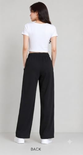 Image of Samfor Woman's Loose Fit Track Pants - Polycotton Joggers with Elastic Waistband & Side Pockets, Lower Comfortable for Gym, Running & Casual Wear