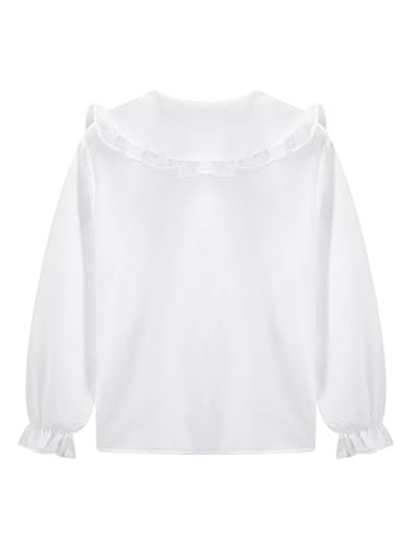 Hularka Kids Girls School Uniform Shirts Ruffle Long Sleeve Princess Lace Collar Bowtie Button Down Blouse Tops4