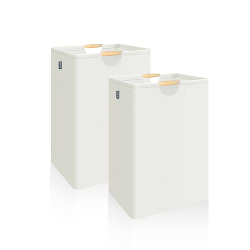 2-Pack Large Laundry Basket, Thickened Foldable Laundry Basket with handles, Waterproof Dirty Clothes Hamper for Bathrooms and laundry Rooms (White, 80L)