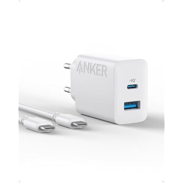 Ładowarka Anker 20W USB C, zasilacz sieciowy, zasilacz, kompatybilny z iPhone 16/15Phone Series/iPad i innymi (z kablem USB-C 150 cm) (biały)