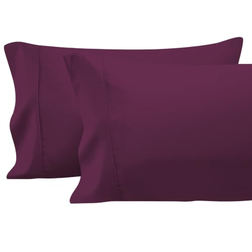 Pizuna 100% Cotton King Size Pillowcases 400 Thread Count Berry Plum