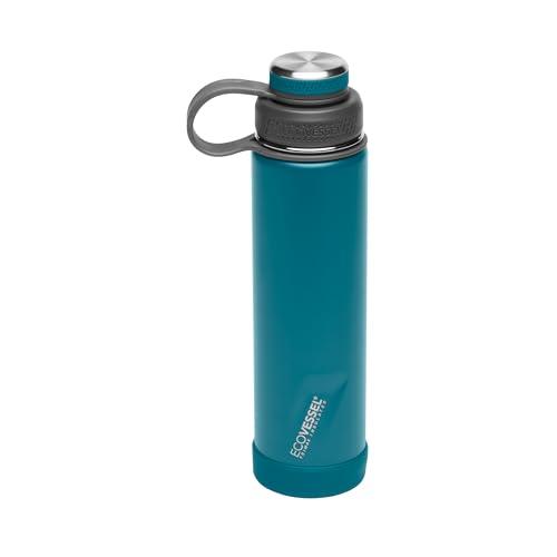 EcoVessel Stainless Steel Water Bottle with Insulated Dual Lid, Insulated Water Bottle with Strainer and Silicone Bottle Bumper, Coffee Mug (Mountain Green, 24 oz)