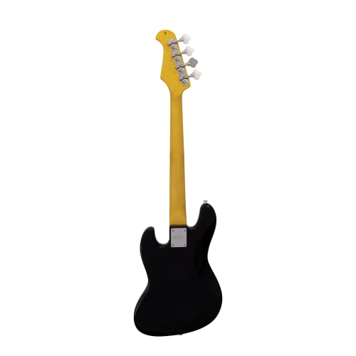 JB Mini Electric Bass Guitar - Black Body, Maple Neck, Rosewood Fingerboard & 3-Ply White Pickguard, 28.6" Short Scale Premium Pickups, Vintage Steel Bridge & Tuners - Pure Awesomeness