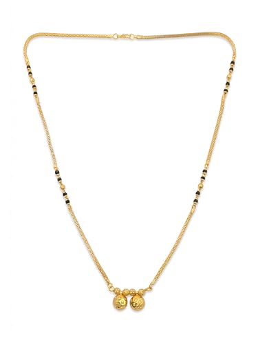 Image of 1 Gram Gold Plated Traditional Short Mangalsutra for Women| Daily Wear Short Tanmaniya With Black beads. 18 Inch Gold Plated Jewellery.