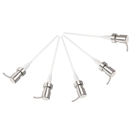Mikikit Dispensador de Bomba de Acero Inoxidable 28/400 para Botella de Loción 25 Mm, Repuesto 5 Unidades, Tapa Dispensadora Antidesbordamiento para Cocina y Baño
