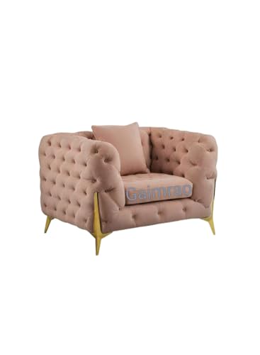 Image of Classic 3+1= 4 Seater with Footrest Seater Sofa Set Luxury Chesterfield Modern Fahionalable Sleeper Sofa for Living Room, Dining Room, (Light Pink F)