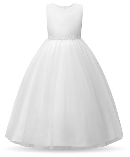 Uhnice Flower Girl Pearl Dress Tulle Ball Gown Bow Prom with Heart Cutout for Wedding Birthday Party2