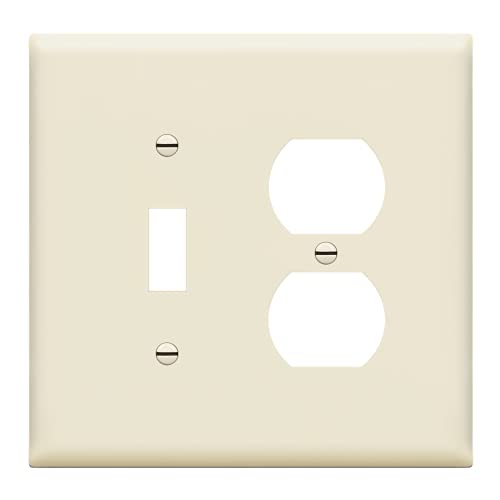 Image of ENERLITES Combination Toggle Light Switch /Duplex Receptacle Outlet Wall Plate, Mid-Size 2-Gang 4.88 inch x 4.92 inch, Polycarbonate Thermoplastic, 881121M-LA, Light Almond