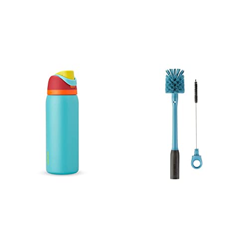 Owala FreeSip Insulated Stainless Steel Water Bottle with Straw for Sports and Travel, BPA-Free, 32-oz, Summer Sweetness & 2-in-1 Water Bottle and Straw Cleaning Brush, Smokey Blue