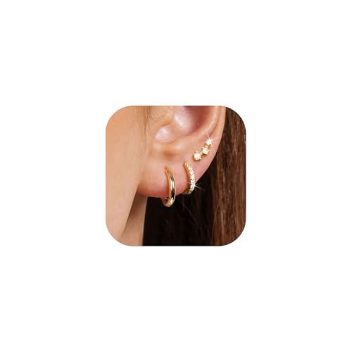 iF YOU Small Gold Hoop Earrings for Women, 14k Gold Plated Dainty Hypoallergenic Multiple Stud Earrings Set, Trendy Cartilage Earring Gold Jewelry Gift