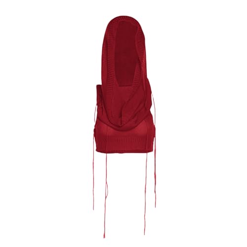 Image of Women's Knitted Hoodie Sweater Vest Sexy Sleeveless Hollow Out Hooded Crop Top Draped Sweatshirt Streetwear