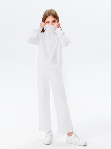 Image of Haloumoning Girls 2 Piece Outfits Sweatsuit Half Zip Long Sleeve Sweatshirts Sweatpants Tracksuit Sets 5-14 years